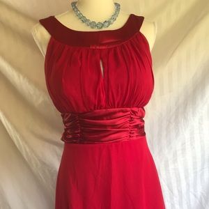 Red satin and chiffon midi dress size 12